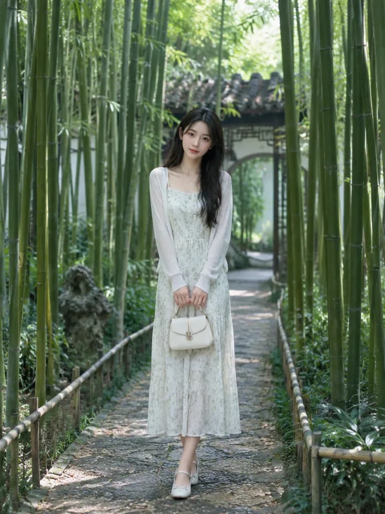 竹林の小道でのスナップポートレート