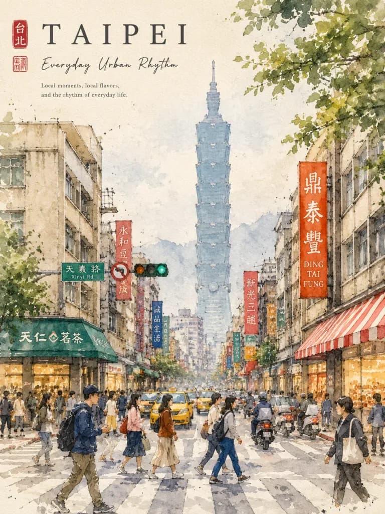 台北水彩城市旅行海報
