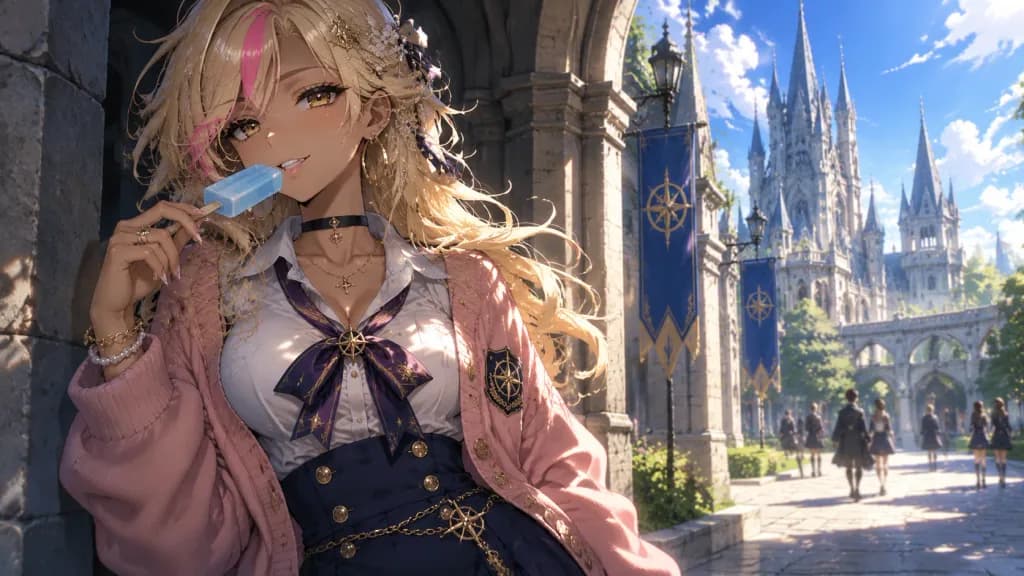 Anime Academy Girl with Popsicle