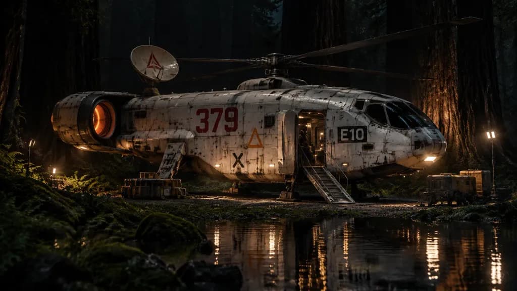 Retro Sci-Fi Spaceship Forest Landing