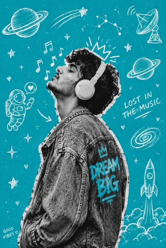 Gen-Z Music Doodle Collage Poster