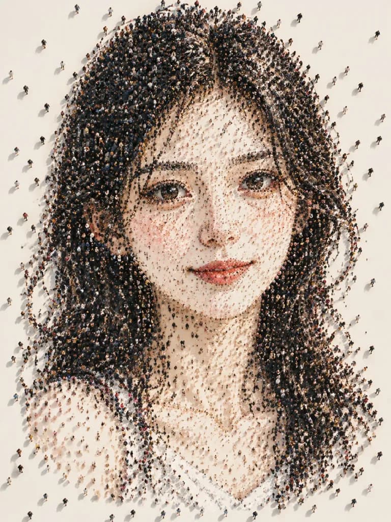 俯視人群構成的人物肖像