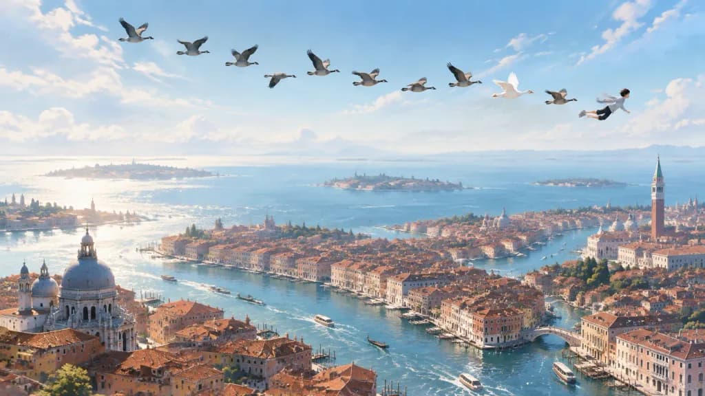 Flight Over Lagoon Water City