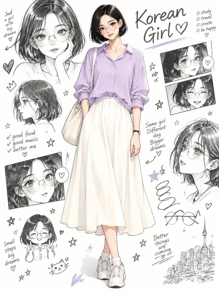 Anime Fashion Portrait with Sketch Collage