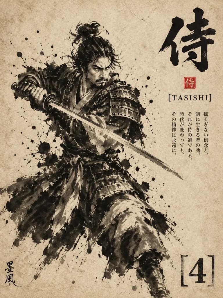 日本の墨絵侍アートポスター
