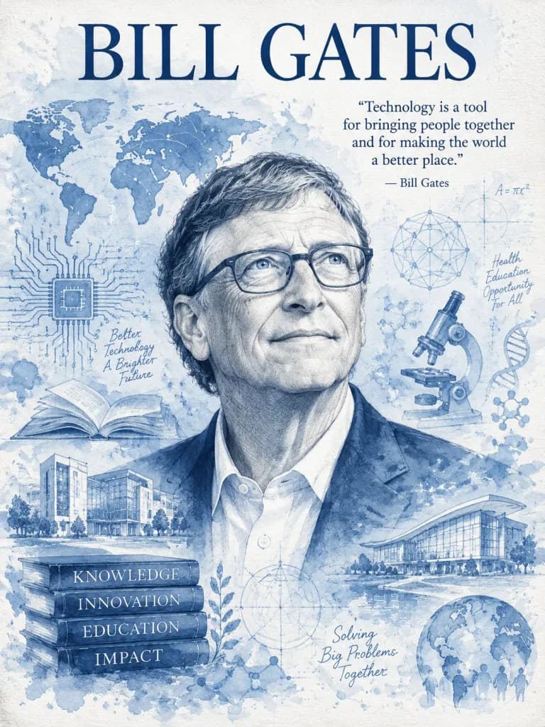 Monochromatic Blue Watercolor Biography Poster
