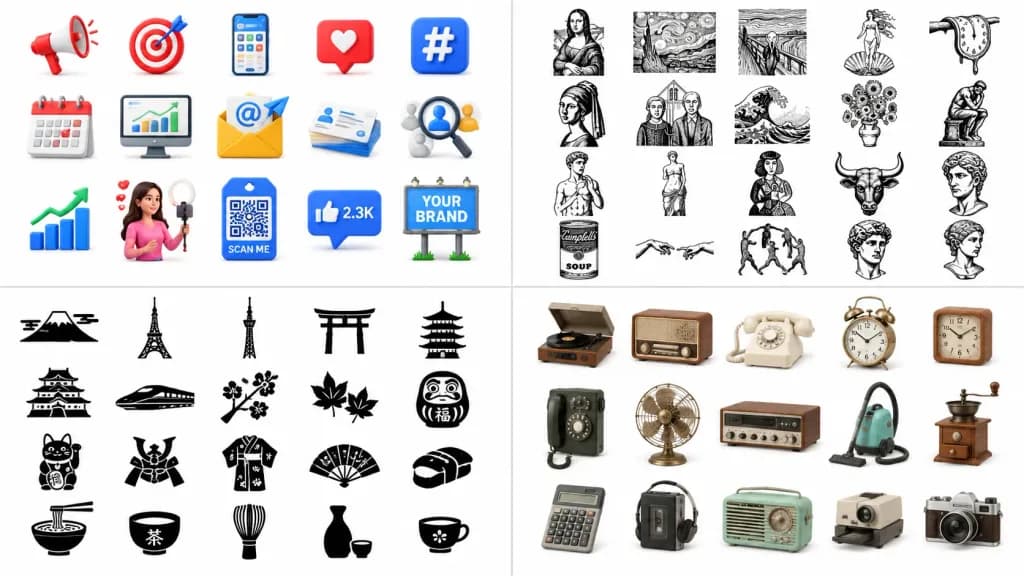 Four-Quadrant Icon Style Showcase Catalog