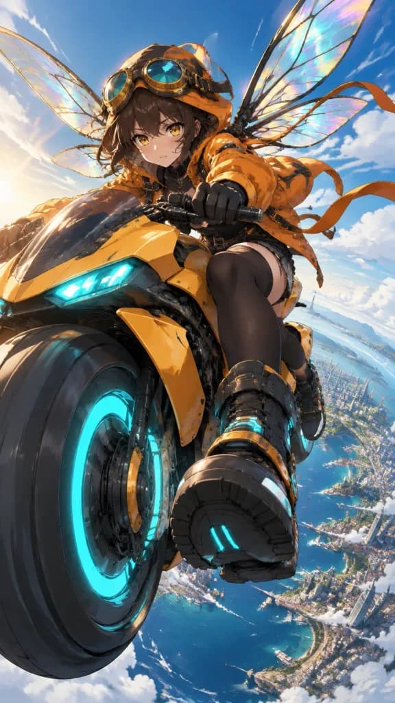 微縮星球都市上空的妖精機車手
