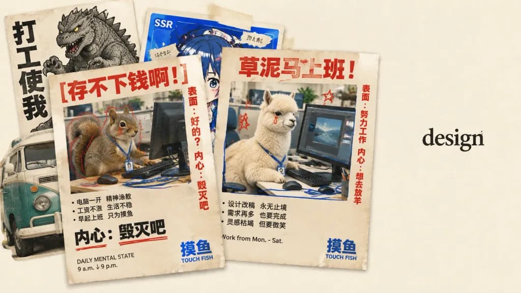 レトロな職場ミームポスターコラージュ