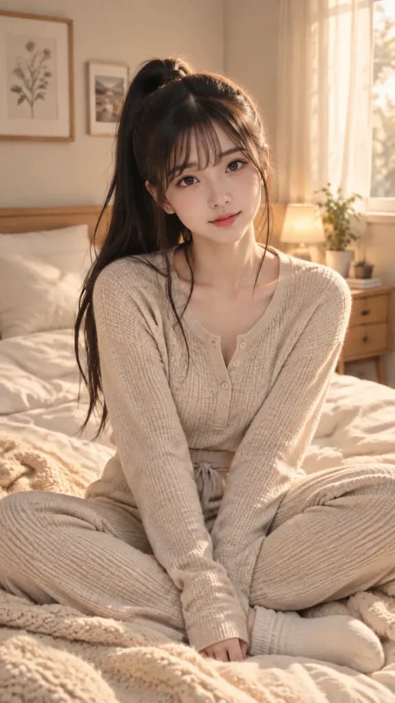Gemütliches Lifestyle-Porträt im Koreanischen Schlafzimmer