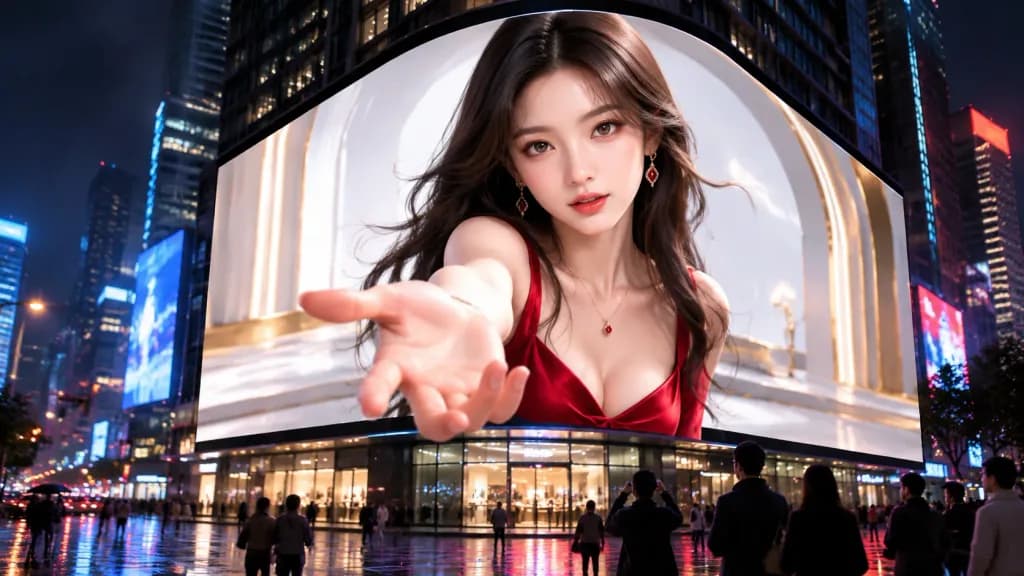 Anamorphic 3D Curved Billboard at Night