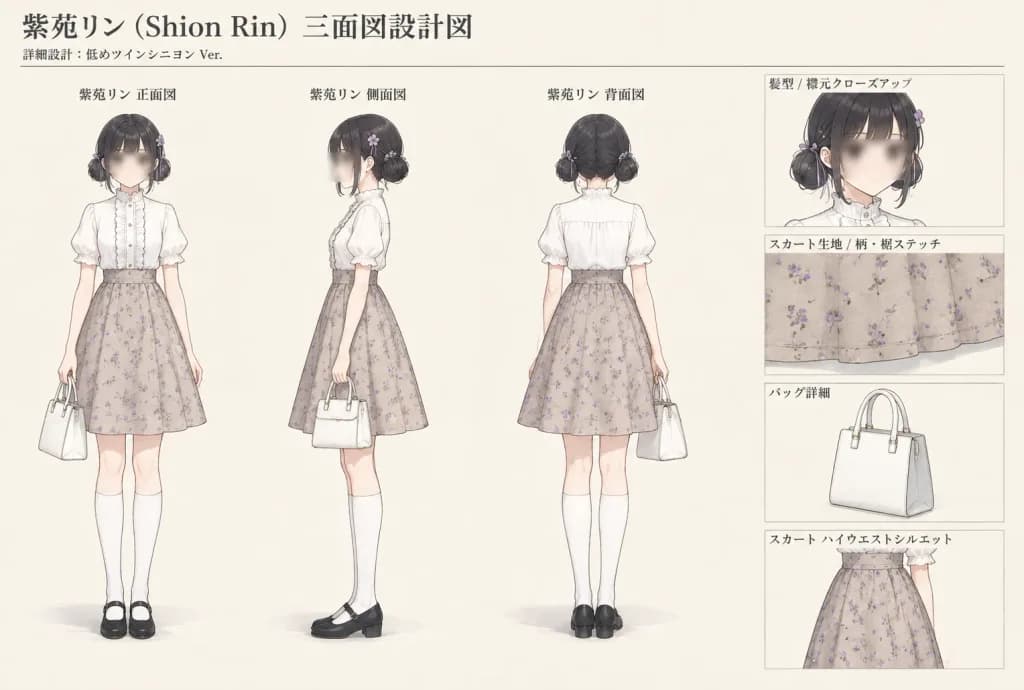 애니메이션 캐릭터 3면도 디자인 시트