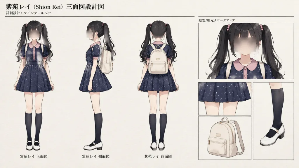 Anime Schoolgirl Three-View Reference Sheet