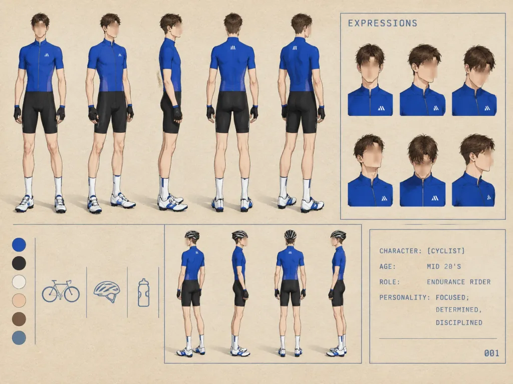 Cyclist Character Design Model Sheet