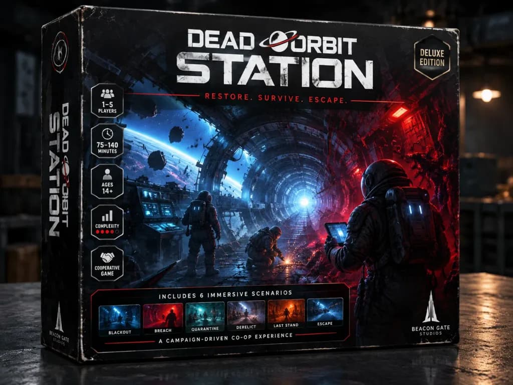 Мокап коробки люксовой sci-fi настольной игры