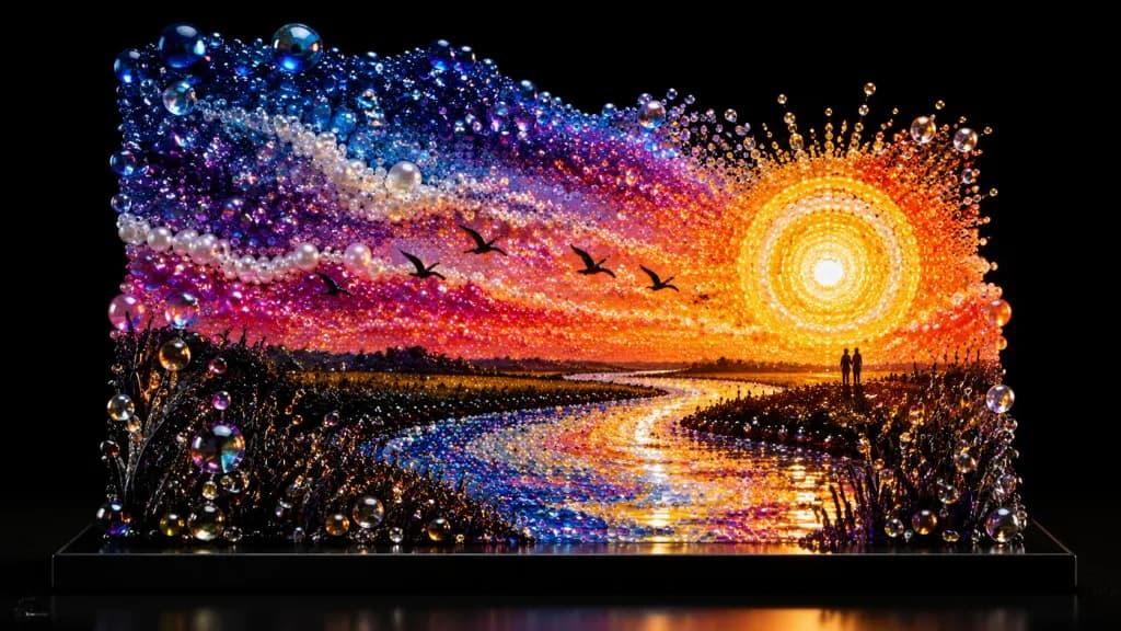 Pearlescent Glass Bead Sunset Sculpture