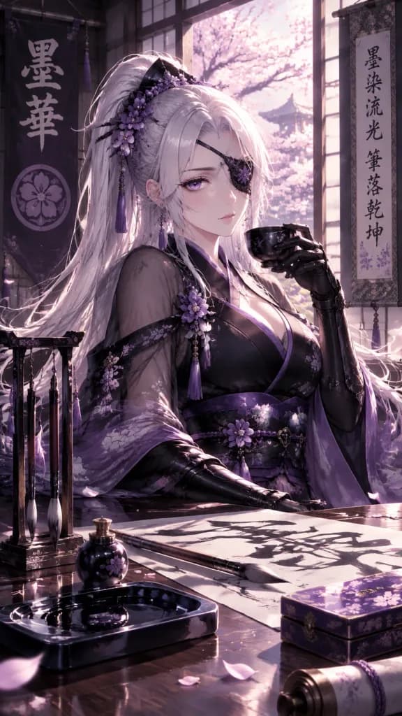 Violet Kunoichi in Cherry Blossom Study