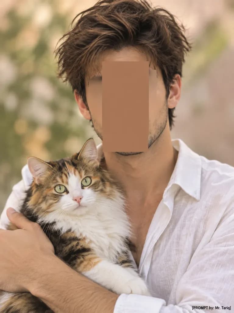 삼색 고양이를 안은 남성의 초상