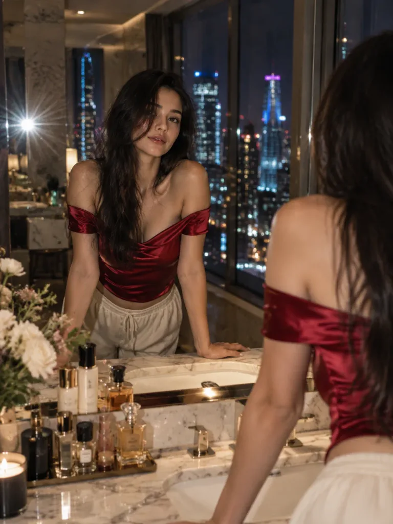Penthouse Bathroom Mirror Reflection Portrait