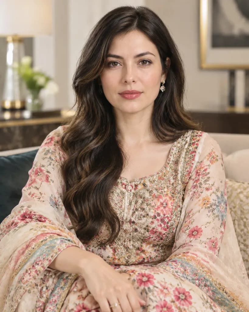 Potret Gaun Maxi Bunga Desainer Pakistan
