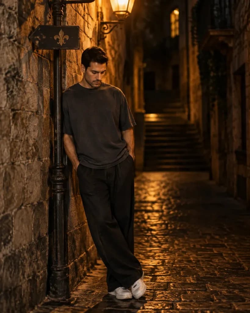 Portrait Nocturne dans une Ruelle Européenne