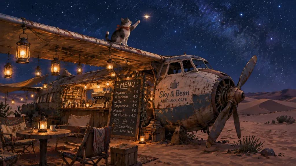 Starlit Airplane Desert Cafe