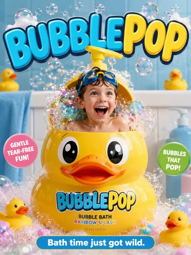 Kids Bubble Bath Advertisement Poster