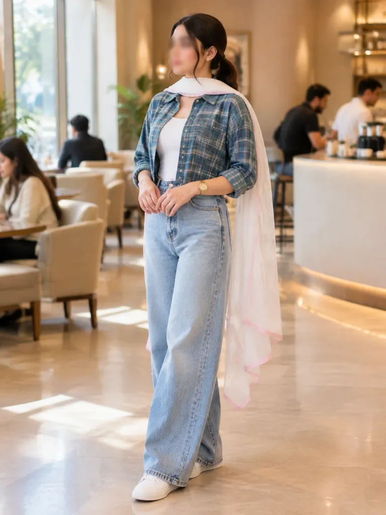Modest Streetwear Café Fashion Portrait