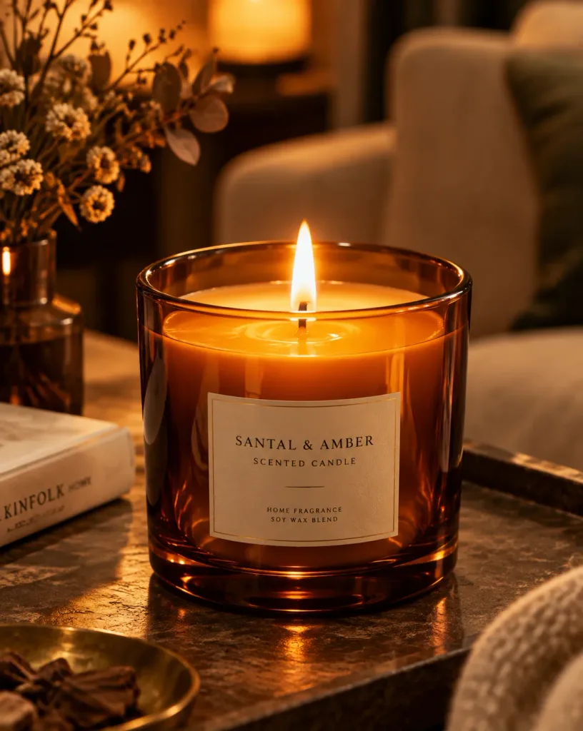 Luxury Amber Glass Candle Photography