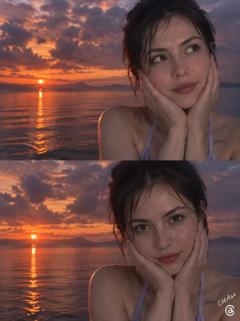 マジックアワー夕焼けの分割ポートレート