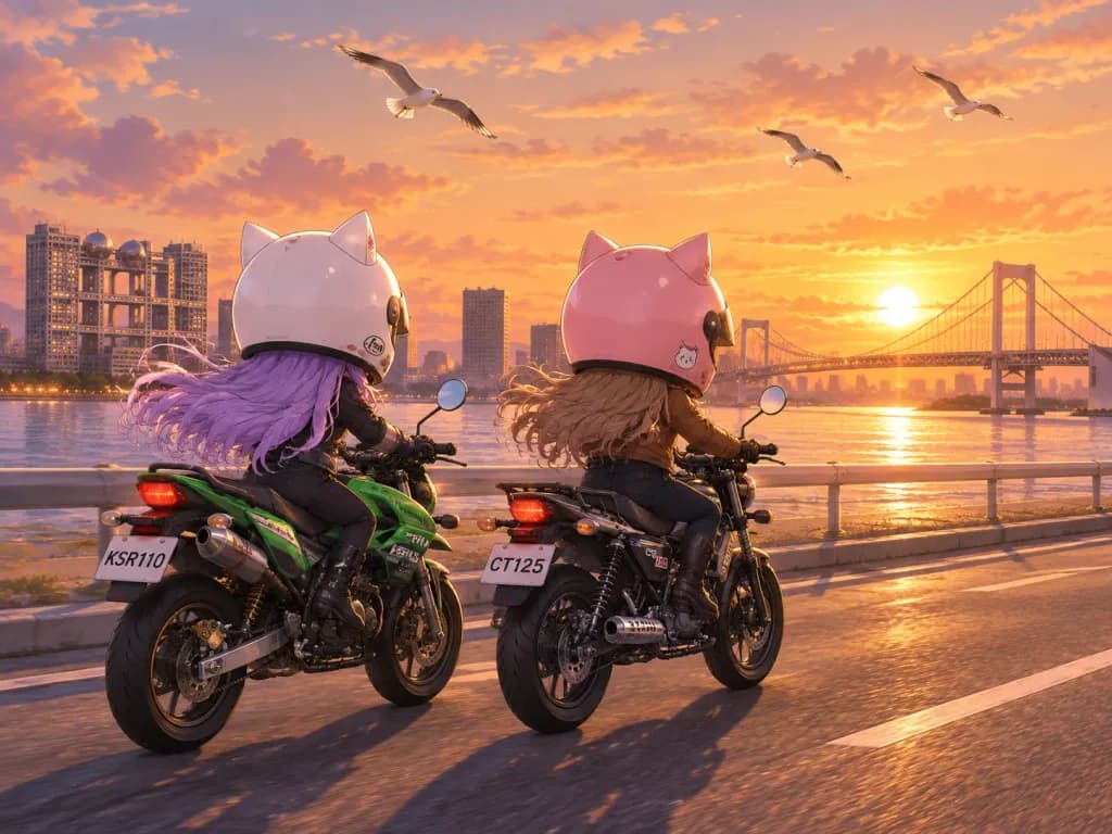 Chibi Cat-Eared Bikers at Tokyo Bay