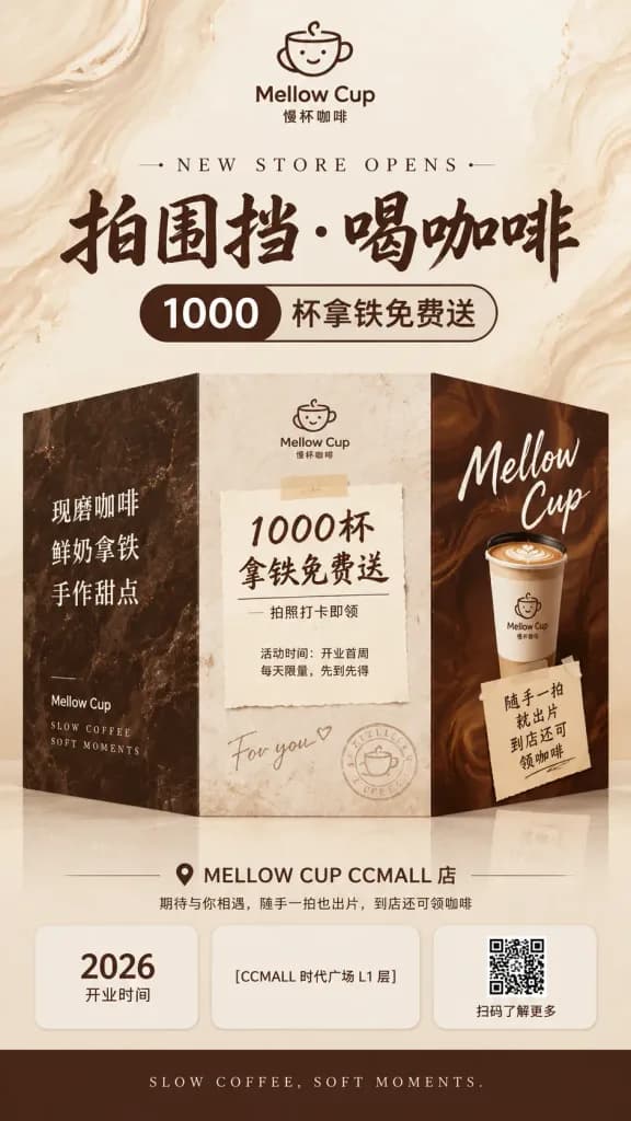 カフェのグランドオープン告知仮囲いポスター