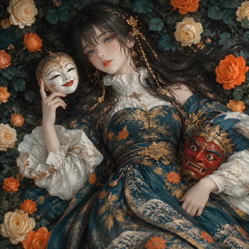 Overhead Fusion Portrait with Traditional Masks