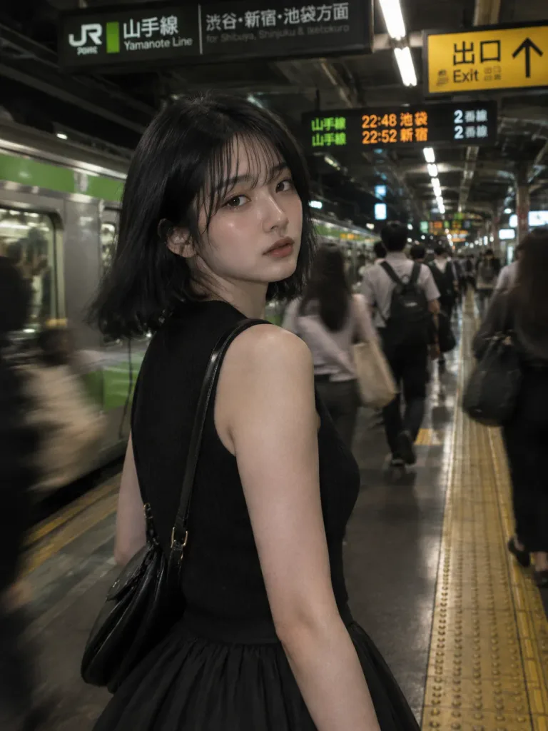 Night Train Station Commuter Portrait