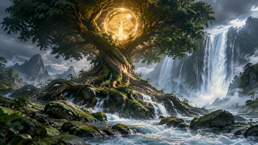 Ancient Tree of Life with Golden Orb