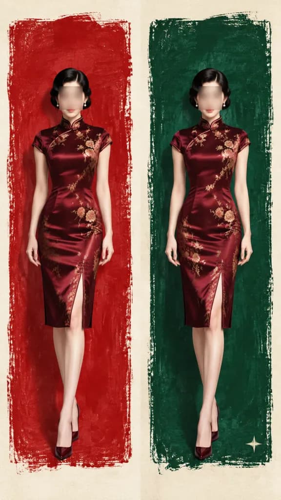 Díptico de Moda con Qipao de Seda