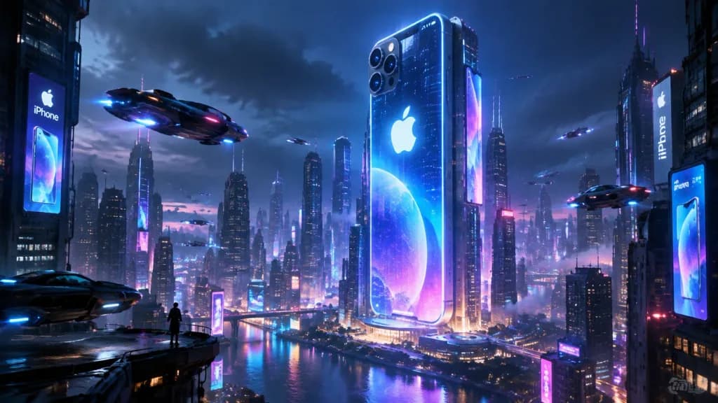 Siberpunk Şehirde Dev Akıllı Telefon Gökdelen