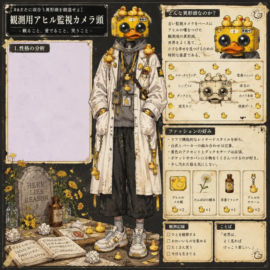 黃色小鴨監視器頭角色設定圖
