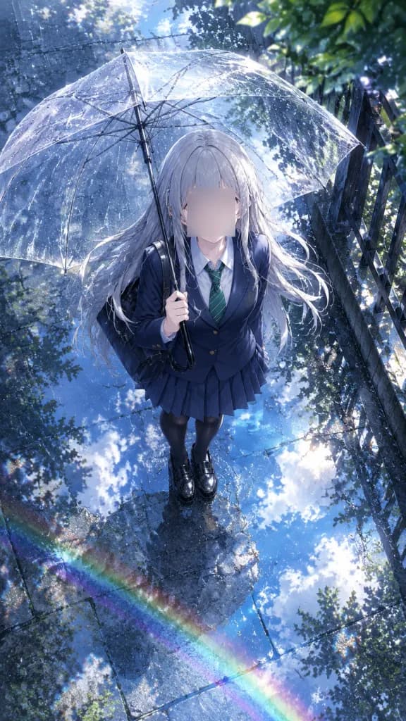 Anime Schoolgirl Under Transparent Umbrella