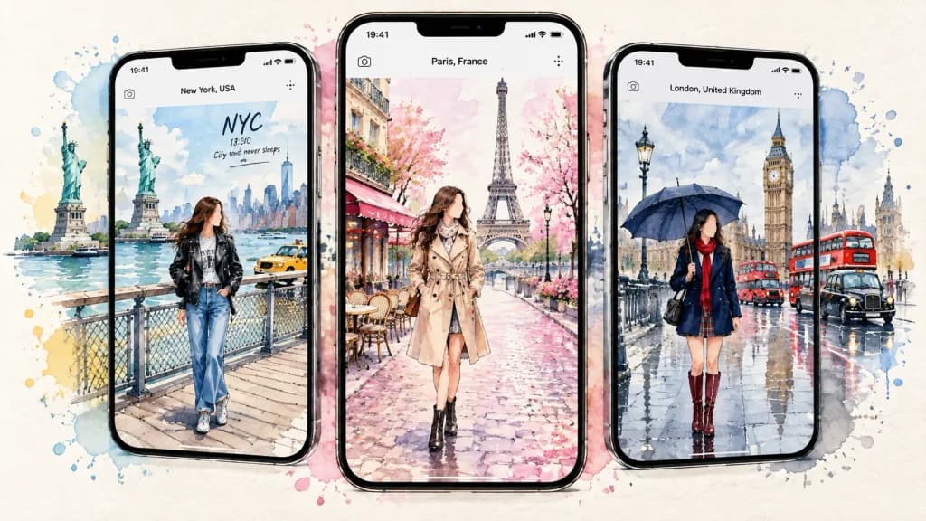 Watercolor Travel App Story Mockups