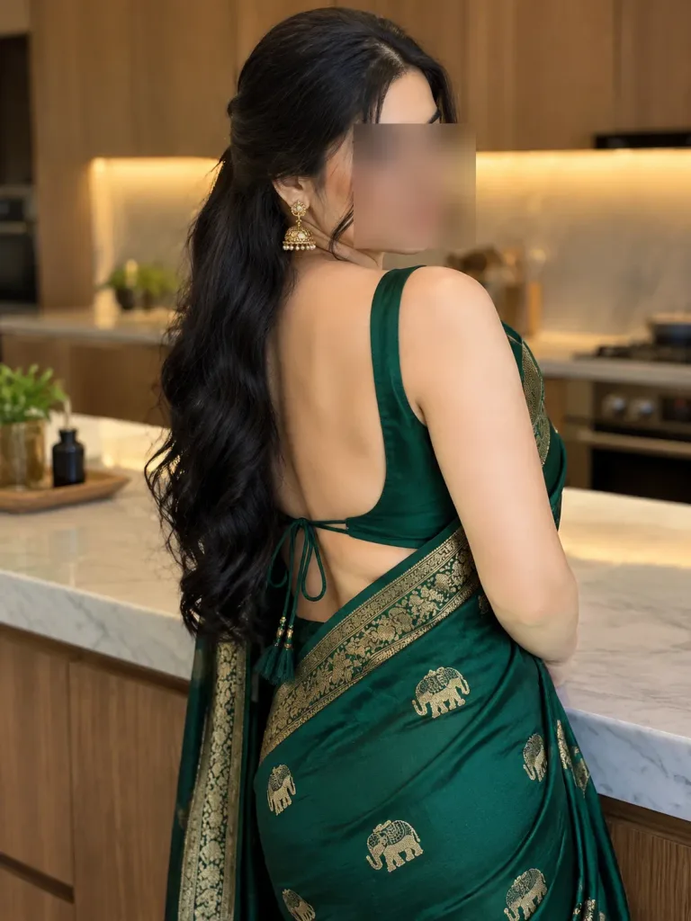 Silk Sari Portrait in Modern Kitchen