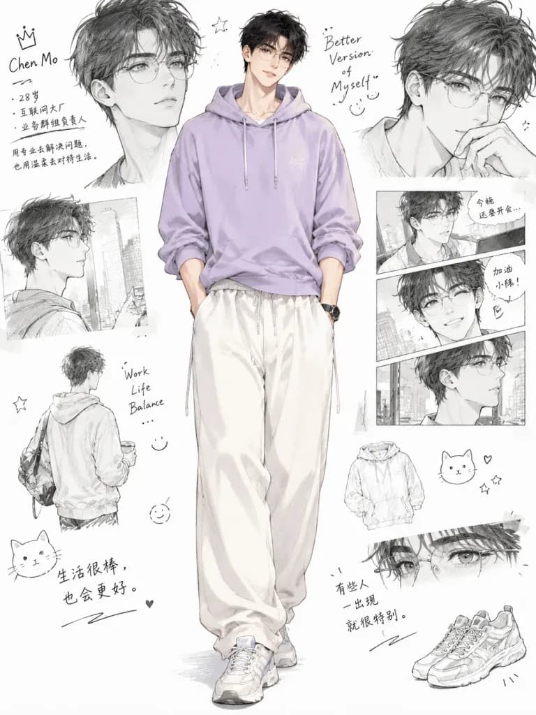 Anime Fashion Portrait with Sketch Collage