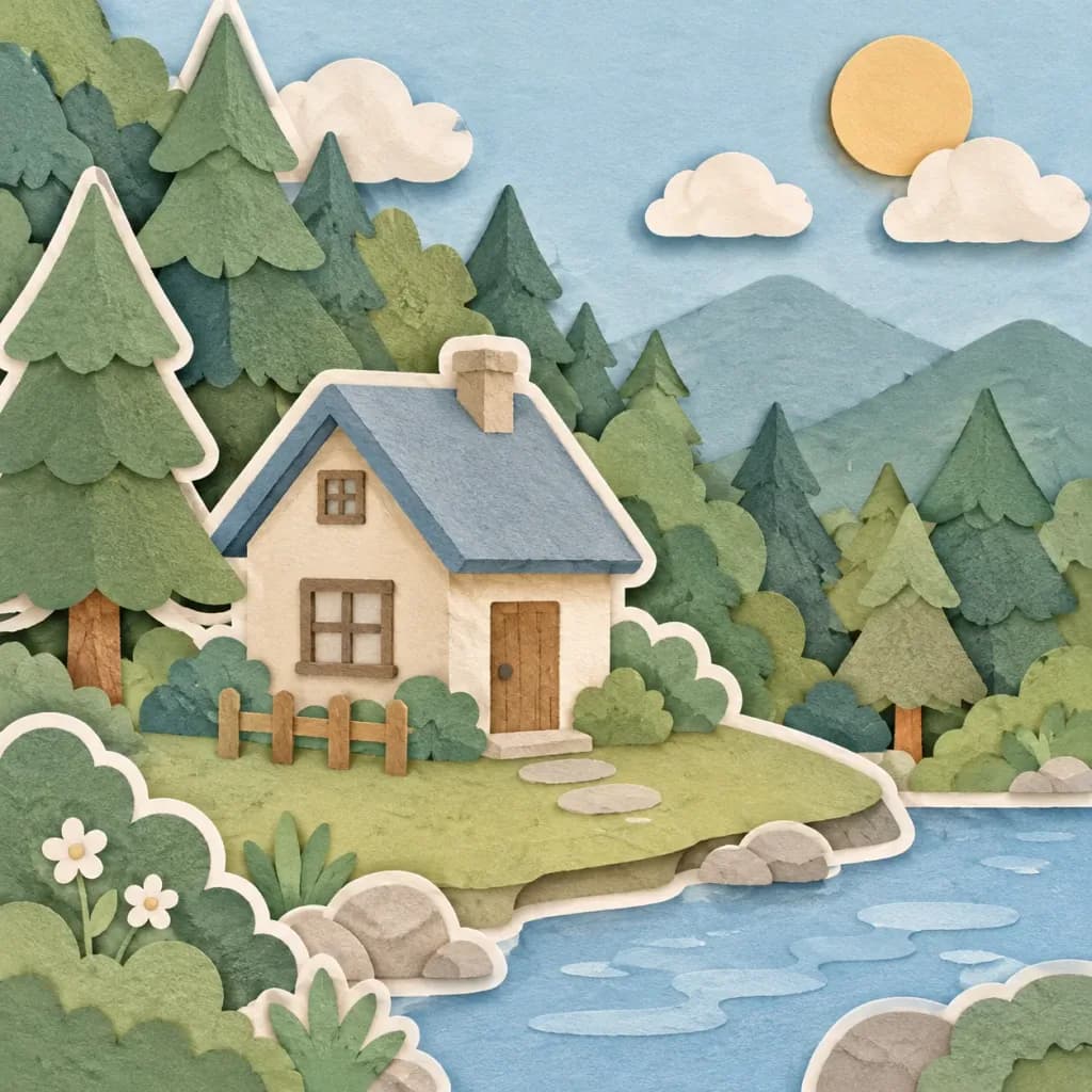 Ilustração de Diorama em Camadas de Papel