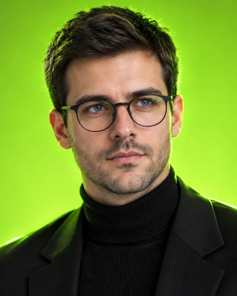 Editorial Male Portrait in Neon Studio Lighting