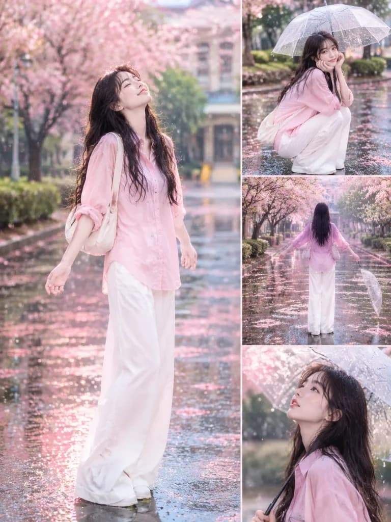 雨のキャンパス ファッションポートレートコラージュ