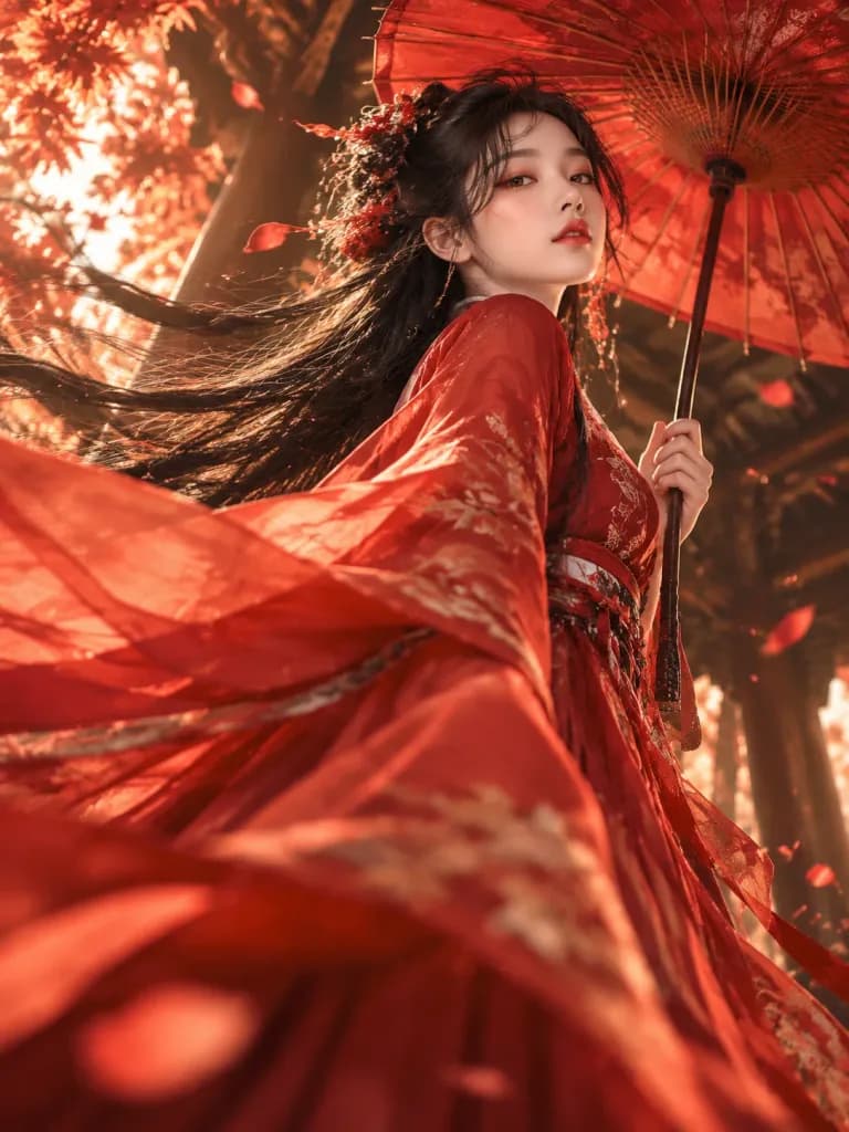 Crimson Hanfu Editorial Fashion Portrait
