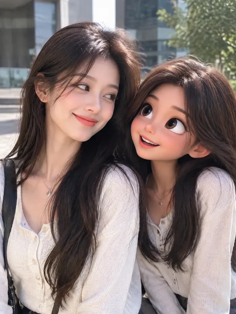 실제 인물과 3D 캐리커처 동반자 듀오