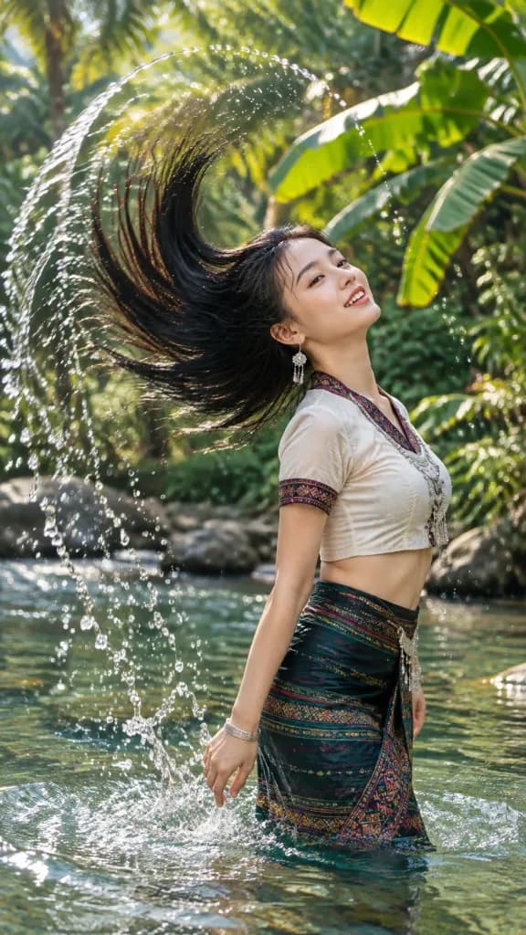 Dai Woman Wet Hair Flip by River