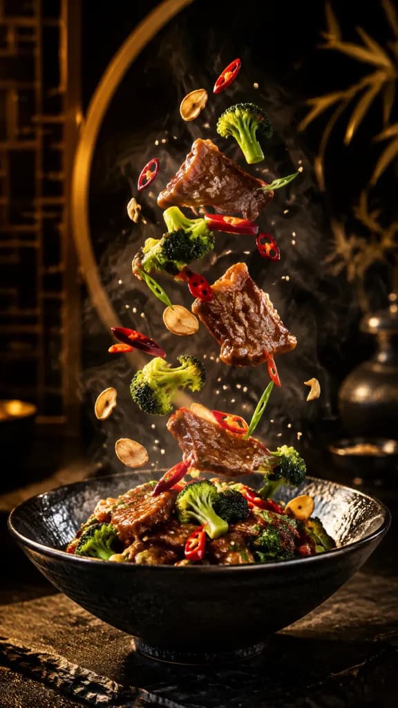 Кинематографичный плакат китайской кухни в черно-золотых тонах