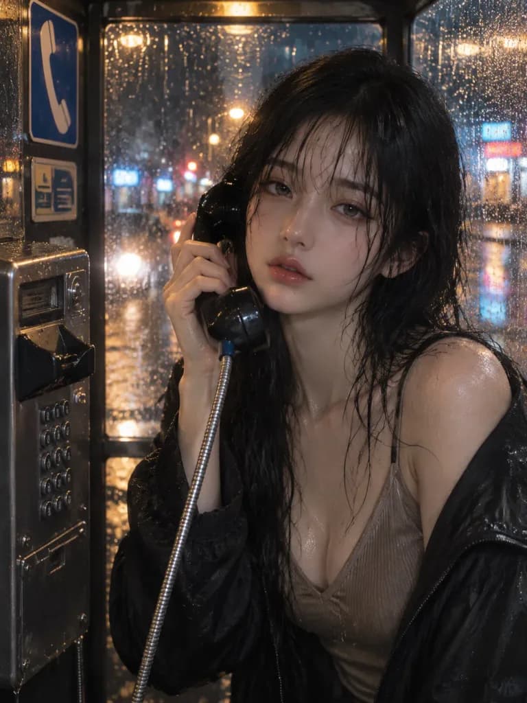 雨の夜の電話ボックスポートレート